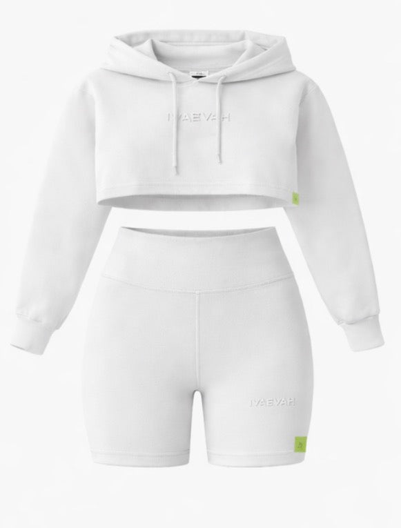 IVAEVAH Women’s Core White Hoodie Shorts Set (Pre-Order)
